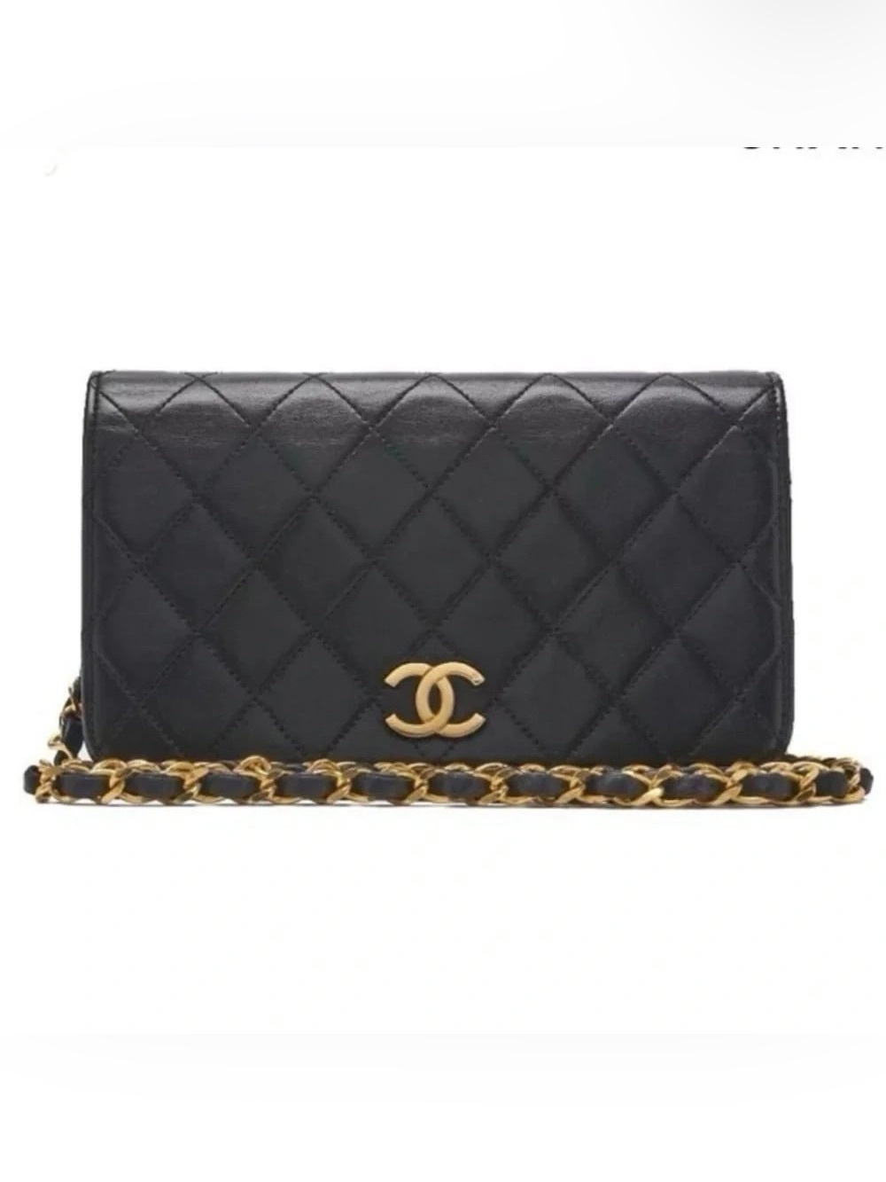 Authentic CHANEL black lambskin classic shoulder bag 24k gold vintage
